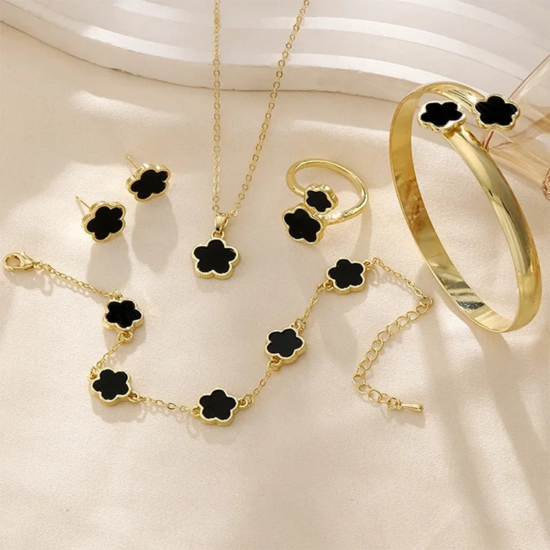 5Pcs Lucky Five-petal Flower Clover Earrings Necklace Ring Bracelet